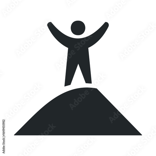 Minimalist icon of person standing on a hill celebrating achievement