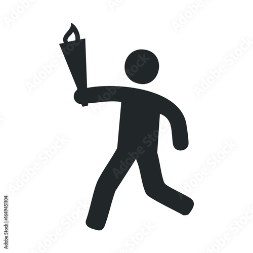 Silhouette icon of torchbearer running with olympic flame