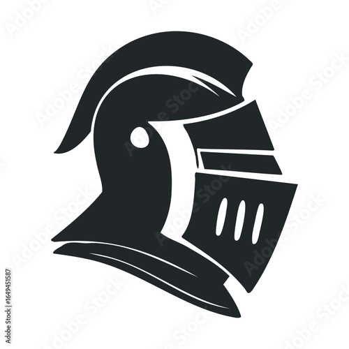 Medieval knight helmet silhouette icon in black and white design