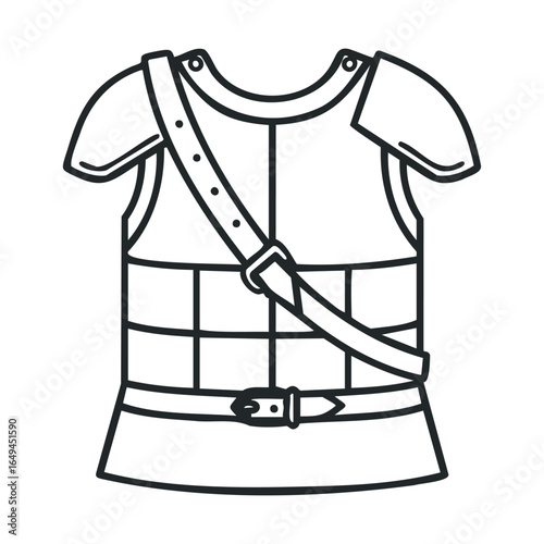 Line art illustration of roman soldier armor with shoulder straps and buckle details