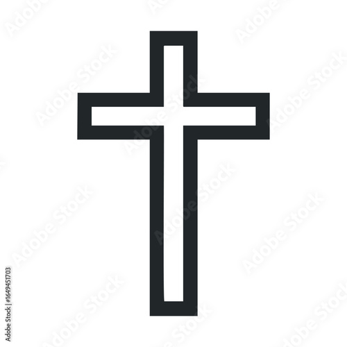 Simple black outline of a christian cross on white background
