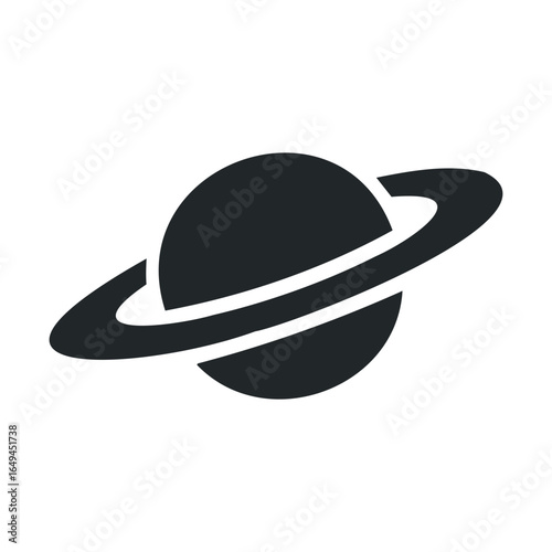 Black silhouette of saturn with rings against white background