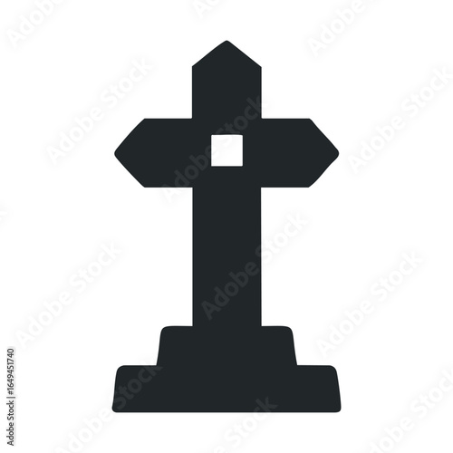 Simple black grave headstone silhouette on white background