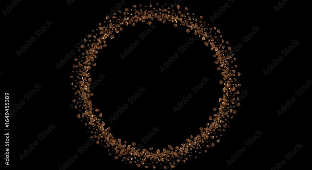 Obraz premium Organic brown particle ring with irregular distribution and natural texture effect on black background for creative projects