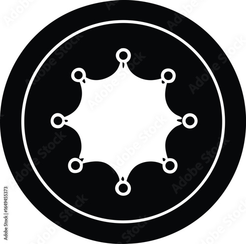 Classic black and white sheriff s badge emblem featuring a star with circular embellishments inside a concentric circle