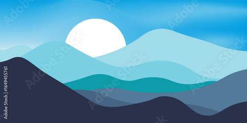 Mountain colors, with translucent wave blue background, sunset, abstract glass shapes, modern background, illustration design eps10