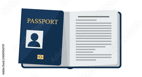 Open passport showing personal information page with blue cover and photo identification symbol on it