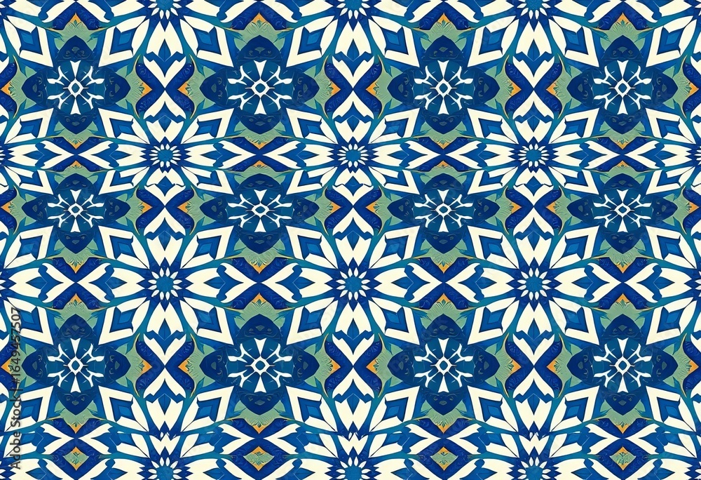 Fototapeta premium Intricate blue and white Moroccan tile pattern, seamless repeat, decoration, traditional