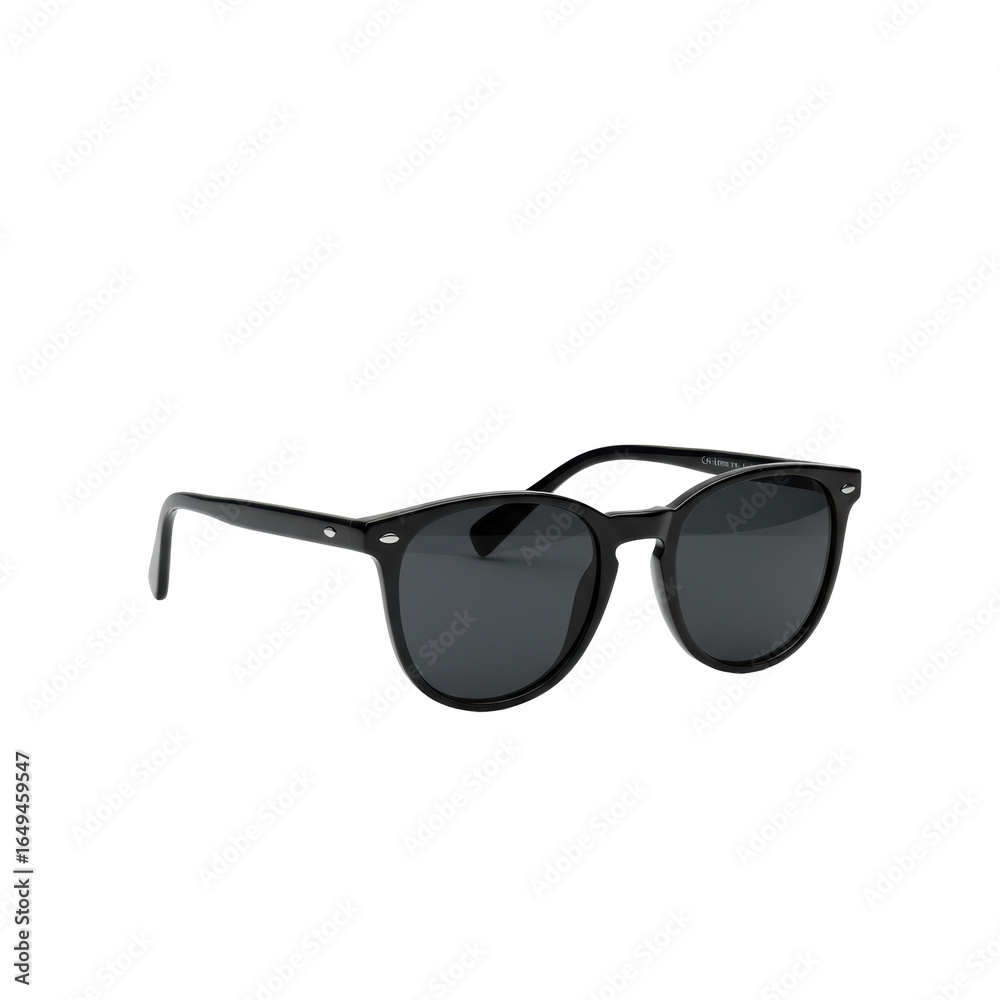 Classic black sunglasses with glossy frames and dark lenses, resting on a transparent background, soft studio light, conveying timeless elegance, Concept of sophisticated fashion product Classic black sunglasses with glossy frames and dark lenses, resting on a transparent background, soft studio light, conveying timeless elegance, Concept of sophisticated fashion product