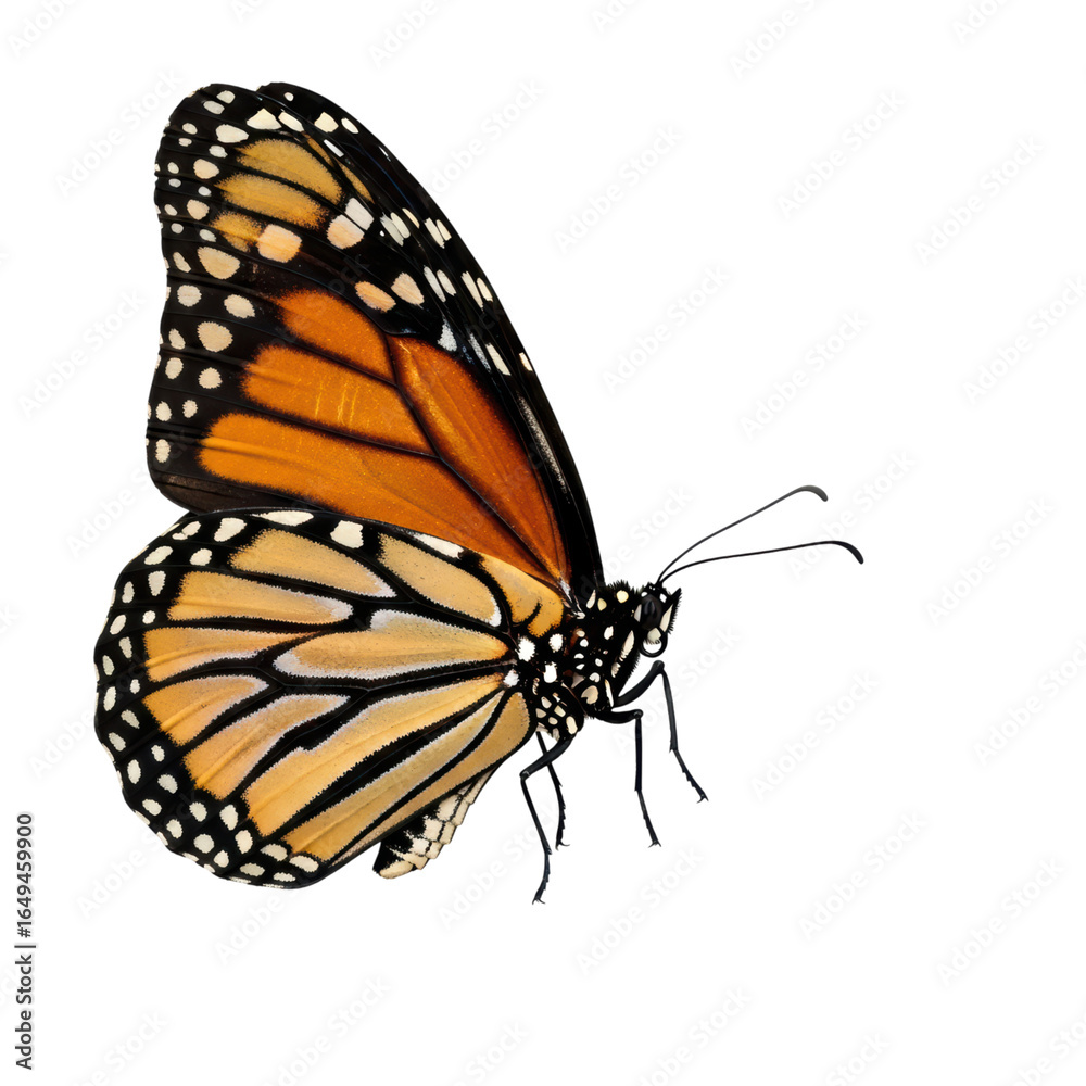 Fototapeta premium Vibrant monarch butterfly on transparent background with detailed wing patterns