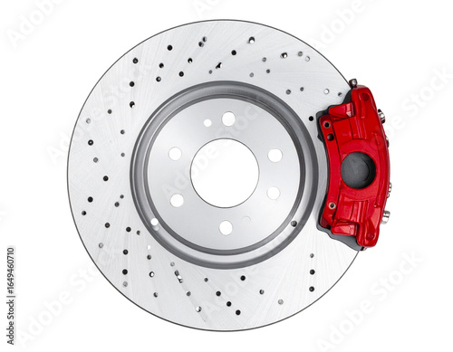  Top-Down View of Car Brake Disc and Caliper, Isolated PNG
