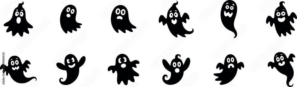 Obraz premium Cute ghost character collection silhouette isolated on transparent background
