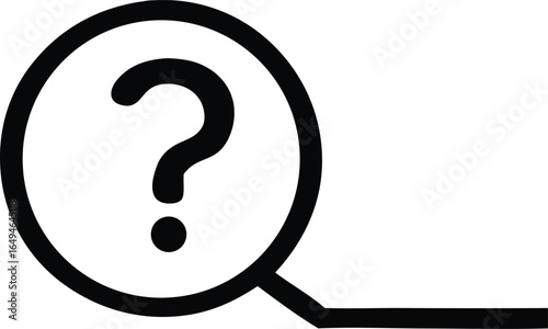Hand drawn question mark inside a magnifying glass icon representing inquiry and the search for answers