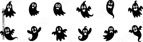 Cute ghost character collection silhouette isolated on transparent background