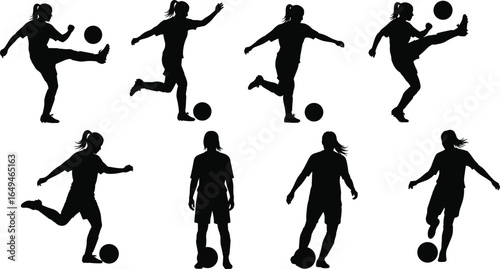 Wallpaper Mural Soccer player silhouettes in kicking, running, dribbling, and striking poses with ball for sports, training, coaching, and design projects Torontodigital.ca