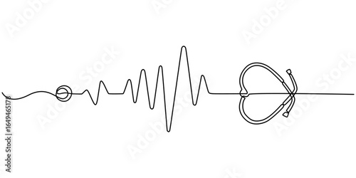 Continuous Line Drawing of Healthcare Icon. Hand Drawn Symbol Vector Illustration, One continuous line drawing of a stethoscope forming a heart.one line drawing of a medical stethoscope, minimal style