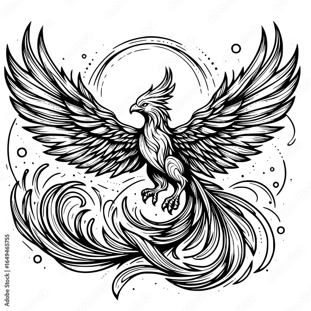 Fototapeta premium black and white phoenix tattoo design