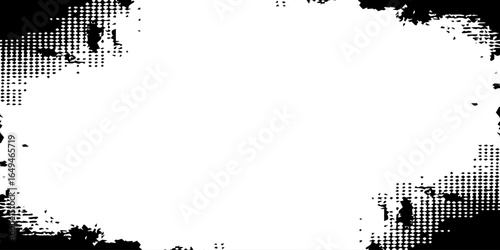 Splashes and dotted paint distressed halftone vector background with Old grunge black texture design.	