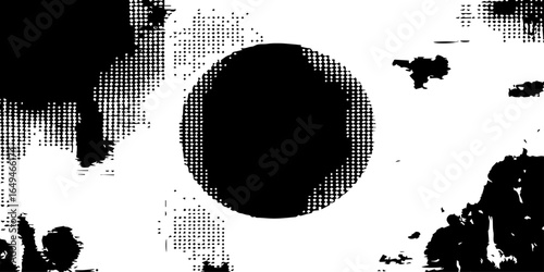 Splashes and dotted paint distressed halftone vector background with Old grunge black texture design.	
