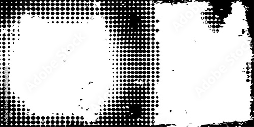 Splashes and dotted paint distressed halftone vector background with Old grunge black texture design.