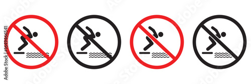 No Diving and No Jumping Sign – Water Safety Prohibition Icon for Swimming Pools and Beaches