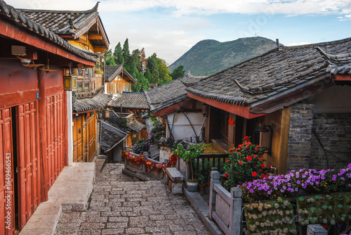 Stone Stairway and Colorful Architecture in Lijiang Old Town, Yunnan, China