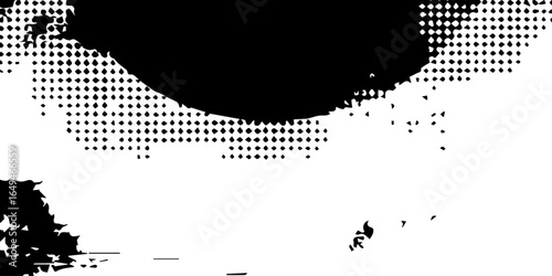 Splashes and dotted paint distressed halftone vector background with Old grunge black texture design.
