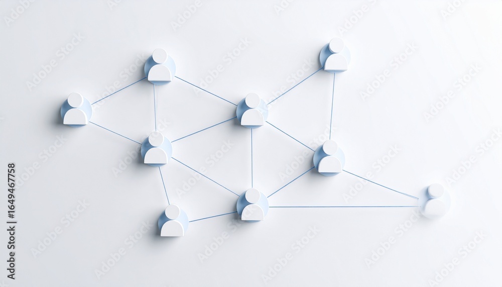 Obraz premium Simple background, connection network with doll icons connected to each other with thin lines