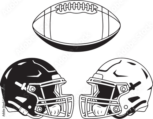American Football Helmet and Ball Vector Graphic Design sports game