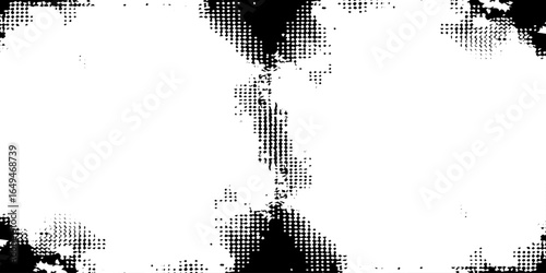 Splashes and dotted paint distressed halftone vector background with Old grunge black texture design.	