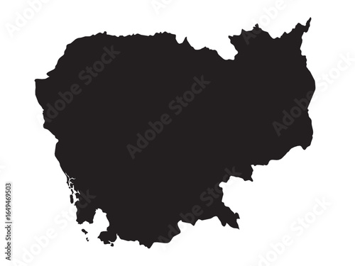 Black silhouette map of Cambodia country
