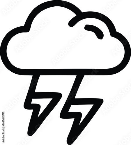 Simple hand drawn icon of a storm cloud with lightning bolts symbolizing bad weather and electrical discharge