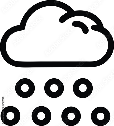 Simple outline icon depicting a cloud releasing hailstones in a weather forecast illustration