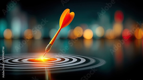 A glowing dart hitting a digital bullseye in a tech-style background, symbolizing clear business goals