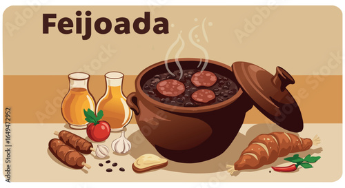 Feijoada brazilian food illustration flat design -poster wall decor feijoada