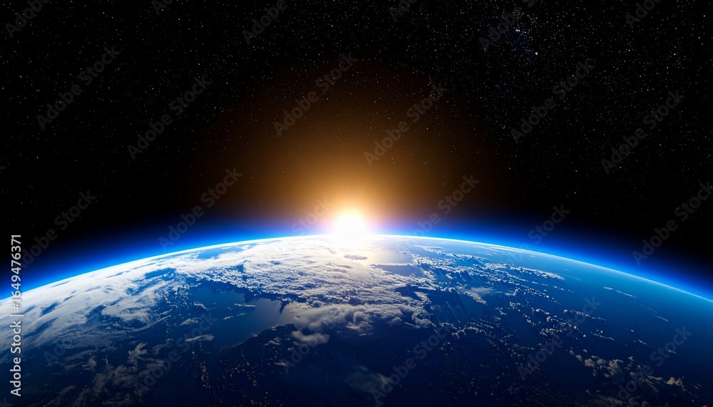 Fototapeta premium Blue Earth and the floating sun seen from space
