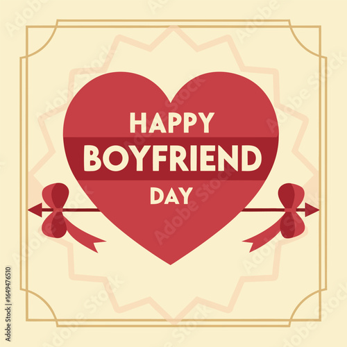 Happy Boyfriend Day Heart Graphic with Ribbons and Decorative Frame love relationship
