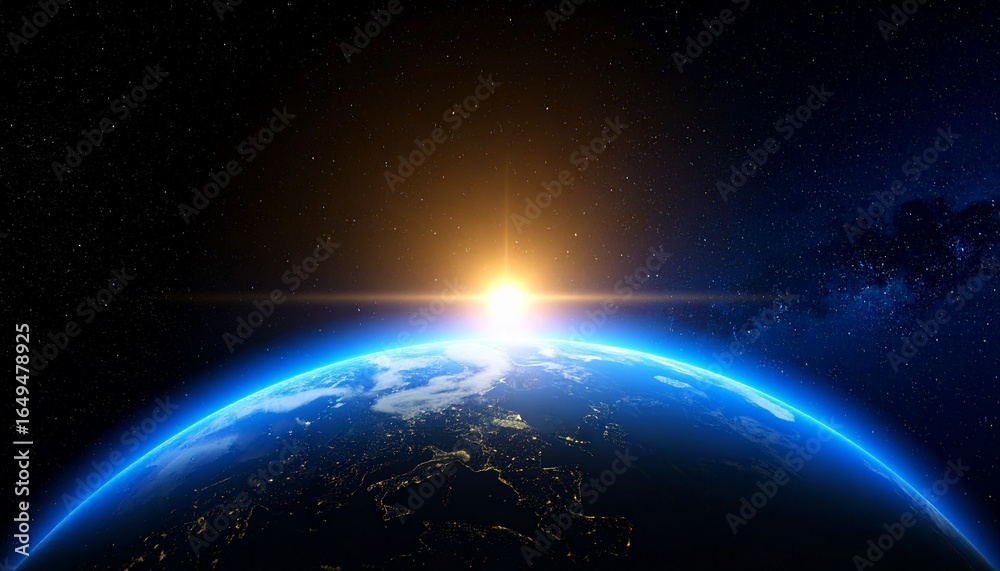 Obraz premium Blue Earth and the floating sun seen from space