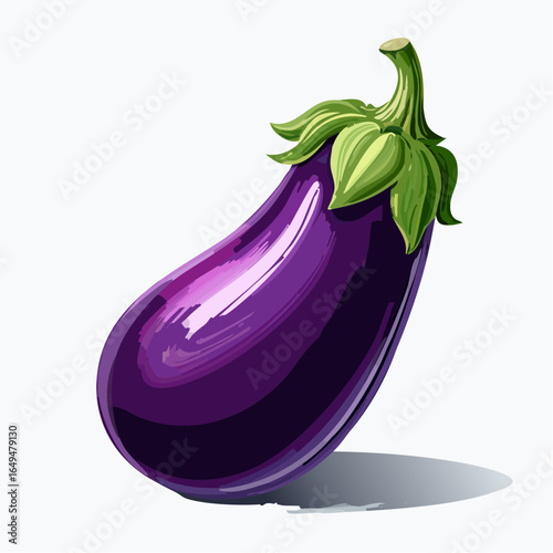 Vibrant Purple Eggplant Illustration on White Background