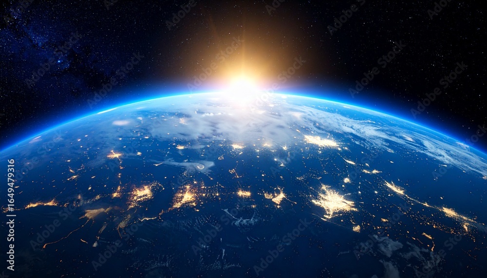 Fototapeta premium Blue Earth and the floating sun seen from space