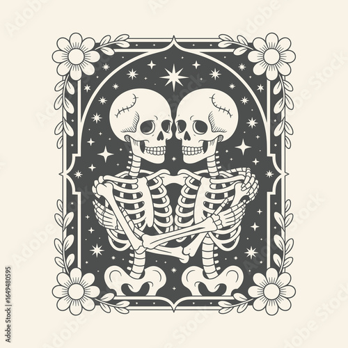Halloween Skeleton Lovers SVG, Valentine couple skeletons design, Halloween Fall Skeleton lovers design. Skull shirt Design, Vintage Gothic Skeleton Tarot Cards Series.