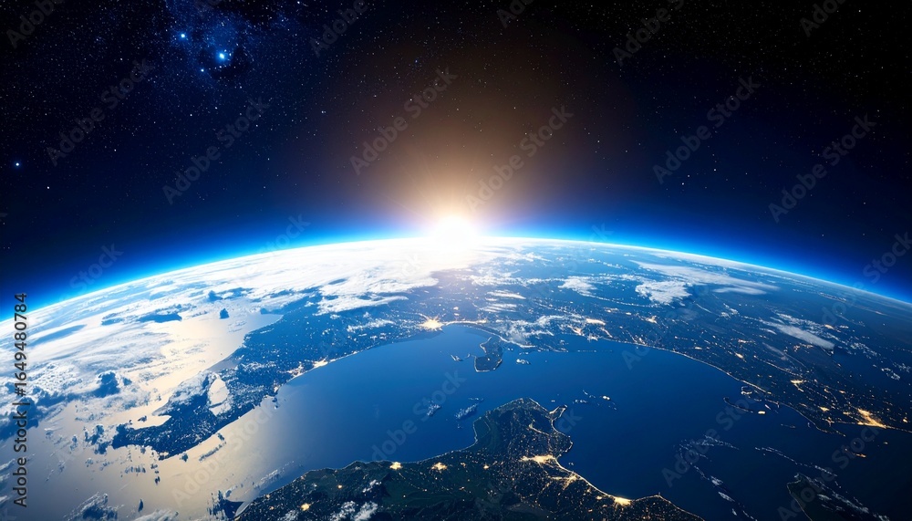 Obraz premium Blue Earth and the floating sun seen from space