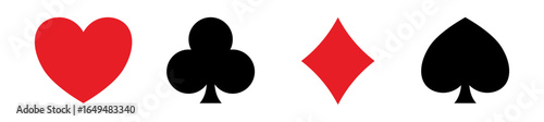 Card suits set of vector icons showing hearts, clubs, diamonds and spades 