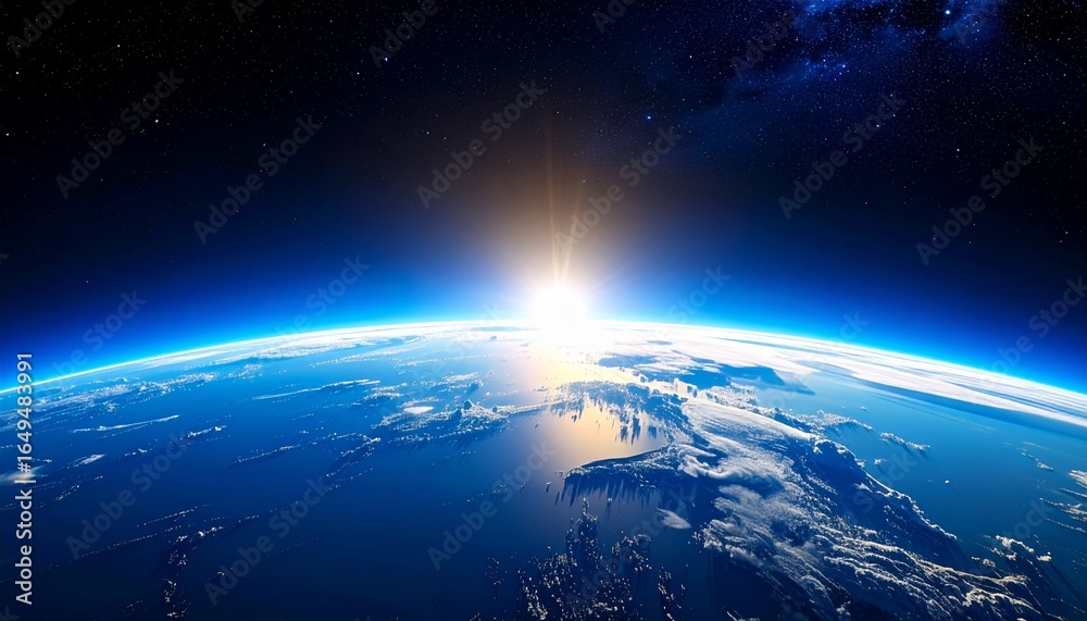 Fototapeta premium Blue Earth and the floating sun seen from space