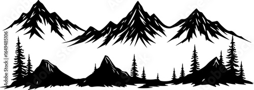 River and Mountain Landscape Silhouettes  vector bundle