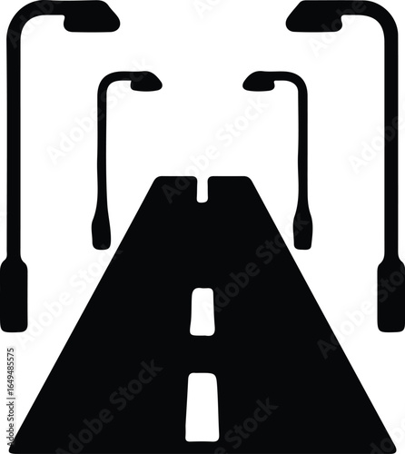 Vector Road with streetlights simple style black silhouette Illustrator