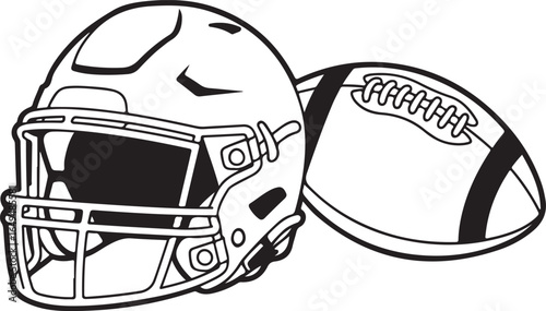 American Football Helmet and Ball Outline Vector Graphic sport