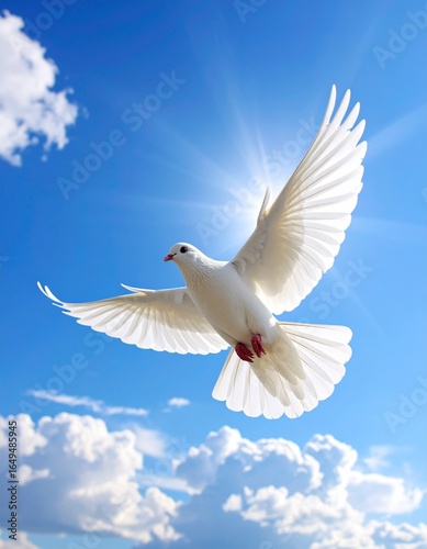 Una oración por la paz: una paloma blanca volando en un cielo azul.
