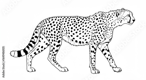 Cheetah walking, isolated on white background