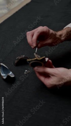 kintsugi gold cracks restoration process, Japanese black bowl fixed with the antique kintsukuroi restoration technique, the beauty of imperfections, representation of a trauma